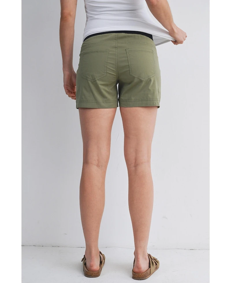 Hello Miz Women's Maternity Over-the-Belly Pull-On Shorts with Pockets