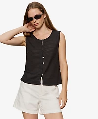 Sanctuary Women's Crewneck Button-Front Textured Top