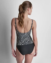 Dkny Women's O-Ring-Trim Crossover Ruched Tankini Top