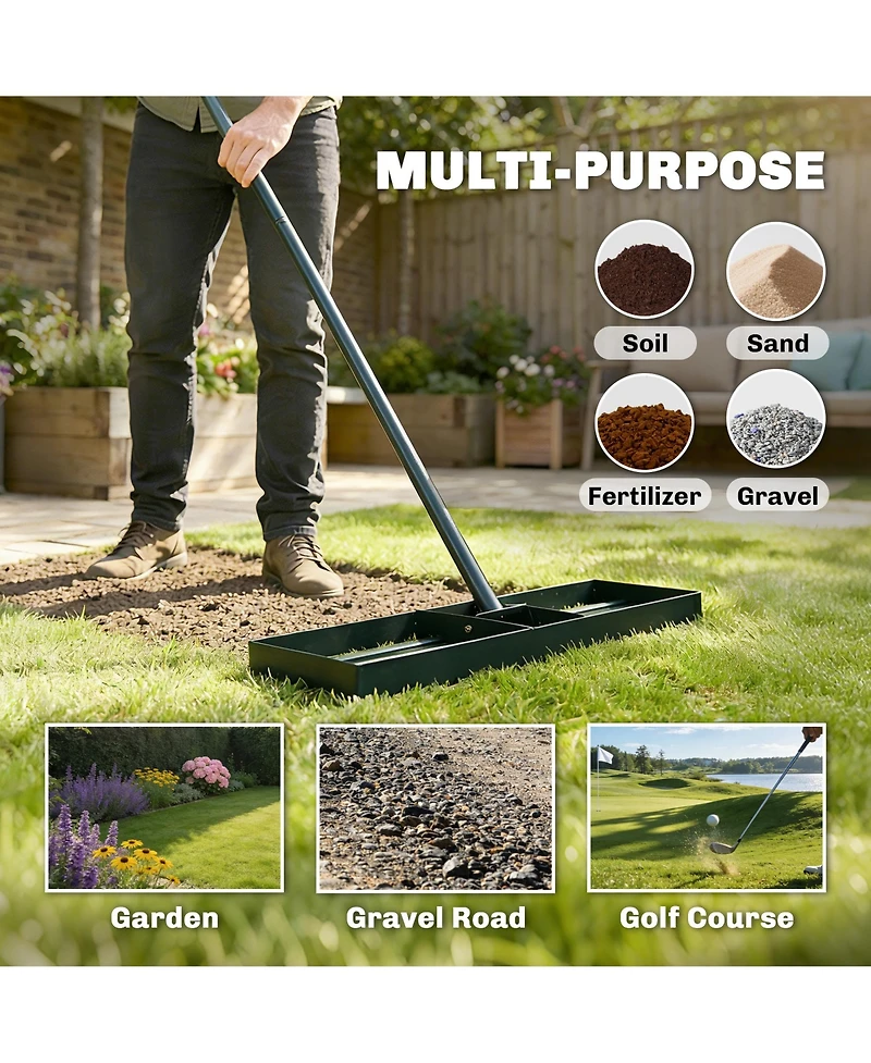 Outsunny 30" x 10" Lawn Leveling Rake with 66.5" Handle