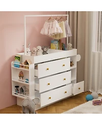 flynama Modern Baby Changing Table with Drying Rack 3 Deep Drawers and Storage Shelves Multi-Functional Nursery Dresse