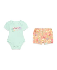 Guess Baby Girls' Tropical Print Stretch Jersey Short-Sleeve Bodysuit and Shorts, 2-Piece Set