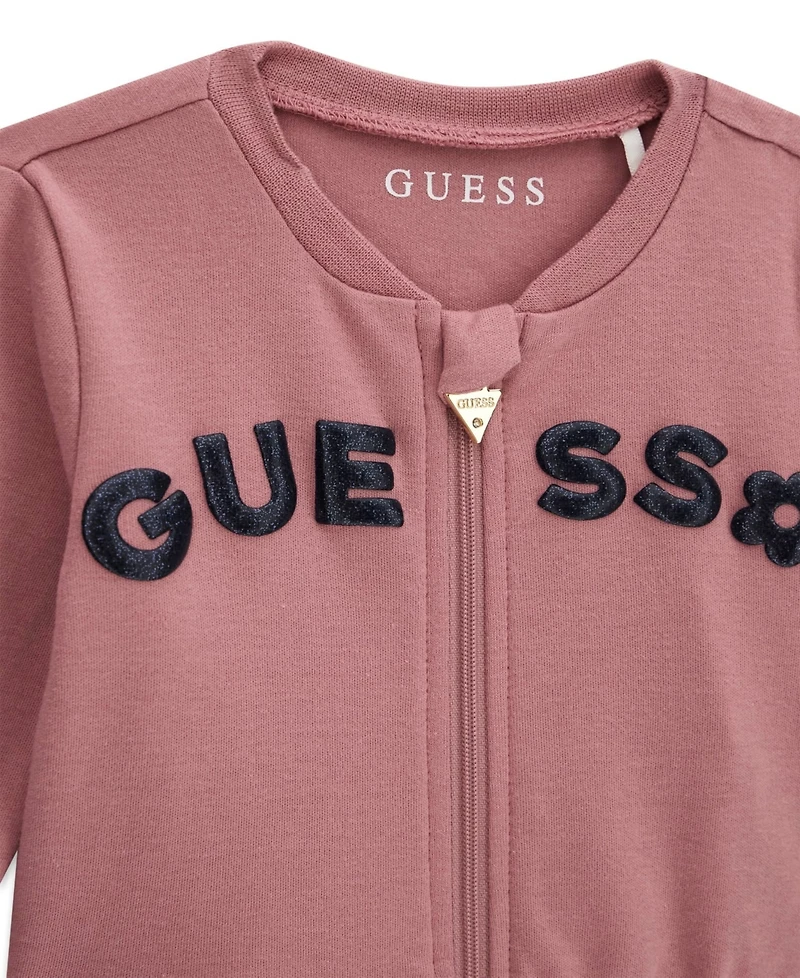 Guess Baby Girls' Long-Sleeve Zip-Up Top, Bodysuit and Pants, 3-Piece Set