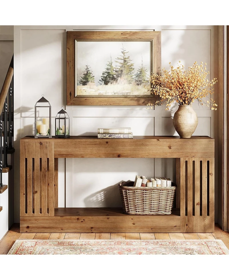 Tribesigns 63-Inch Sofa Table, Solid Wood, Vertical Stripe Legs