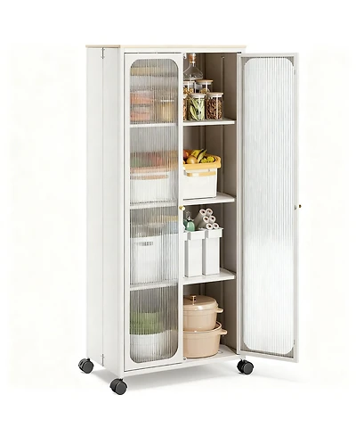 Yigii Tool-Free Assemble Metal Cabinet with Doors, Wheels, and Adjustable Shelves