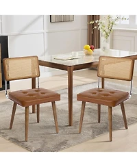 gaomon Rattan Dining Chairs Set of 2, Upholstered Boho Chairs with Solid Wood Frame