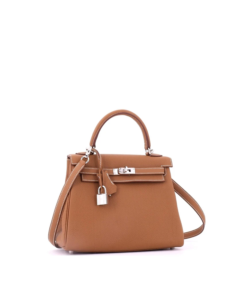 Pre-Owned HERMES Kelly 25 Handbag Brown Togo with Palladium Hardware