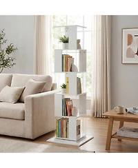 Rainsken 360° Rotating Bookshelf, 5-Tier Floor Standing Bookcase, Modern Display Rack with Acrylic Plate, Anti-toppling Base for Living Room