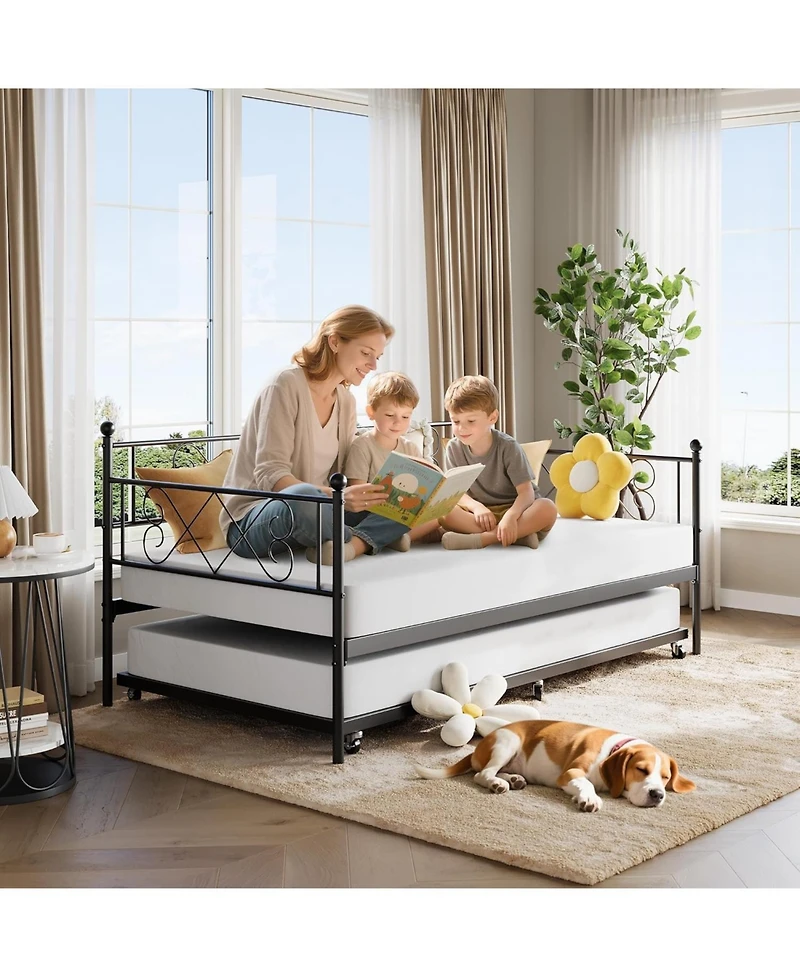 gaomon Daybed with Trundle Metal Twin Daybed Frame Headboard Platform Sofa Bed Metal Slats Living Room Guest Room