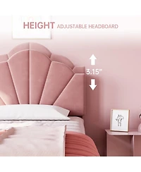 gaomon Twin Bed Frame Velvet Upholstered Adjustable Headboard Metal Frame Wood Slat Support Easy Assembly