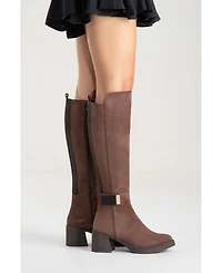 Prologue Shoes Moreni Stretch Buckle Block Heel Knee High Boot (Women)