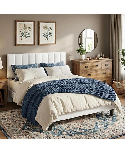 gaomon Bed Frame with Adjustable Height Vertical Channel Tufted Headboard