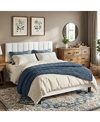 gaomon Bed Frame with Adjustable Height Vertical Channel Tufted Headboard