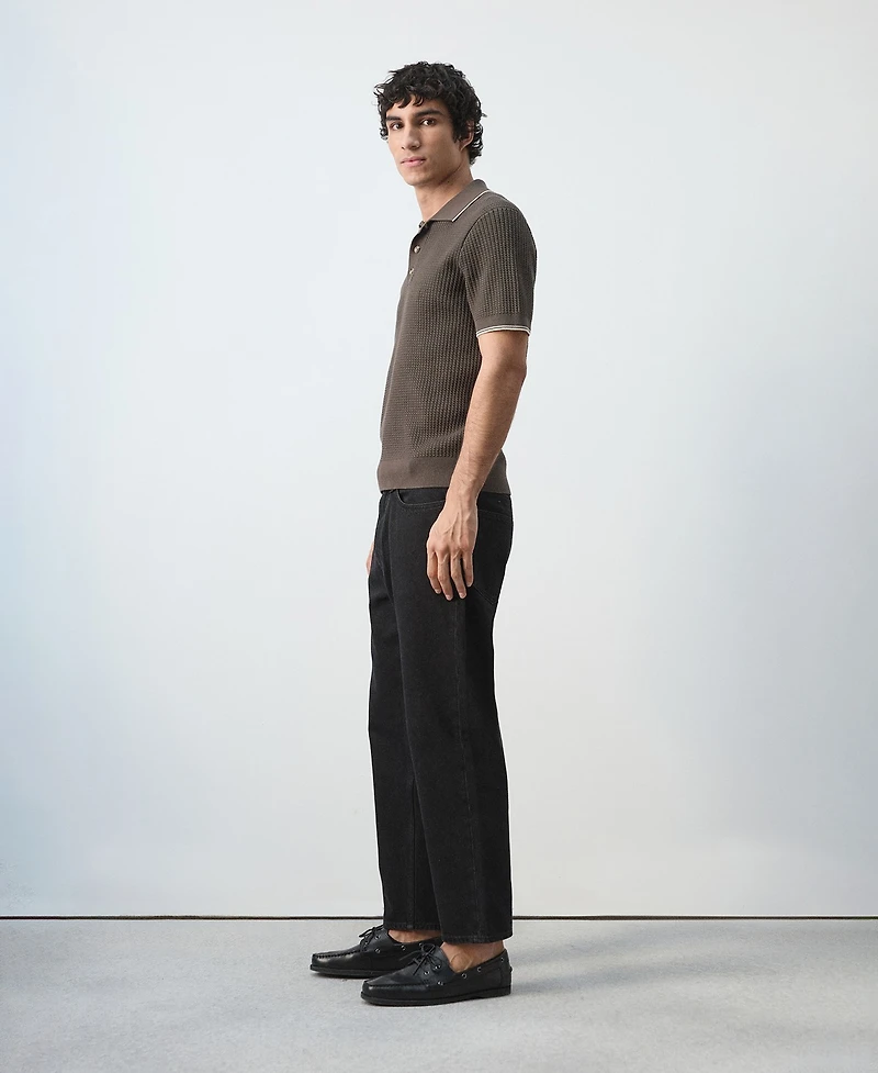 Mango Men's Fine-Knit Herringbone Polo Shirt