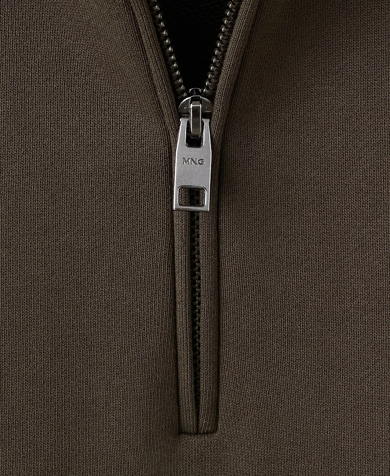 Mango Men's Cotton Zip-Neck Sweatshirt