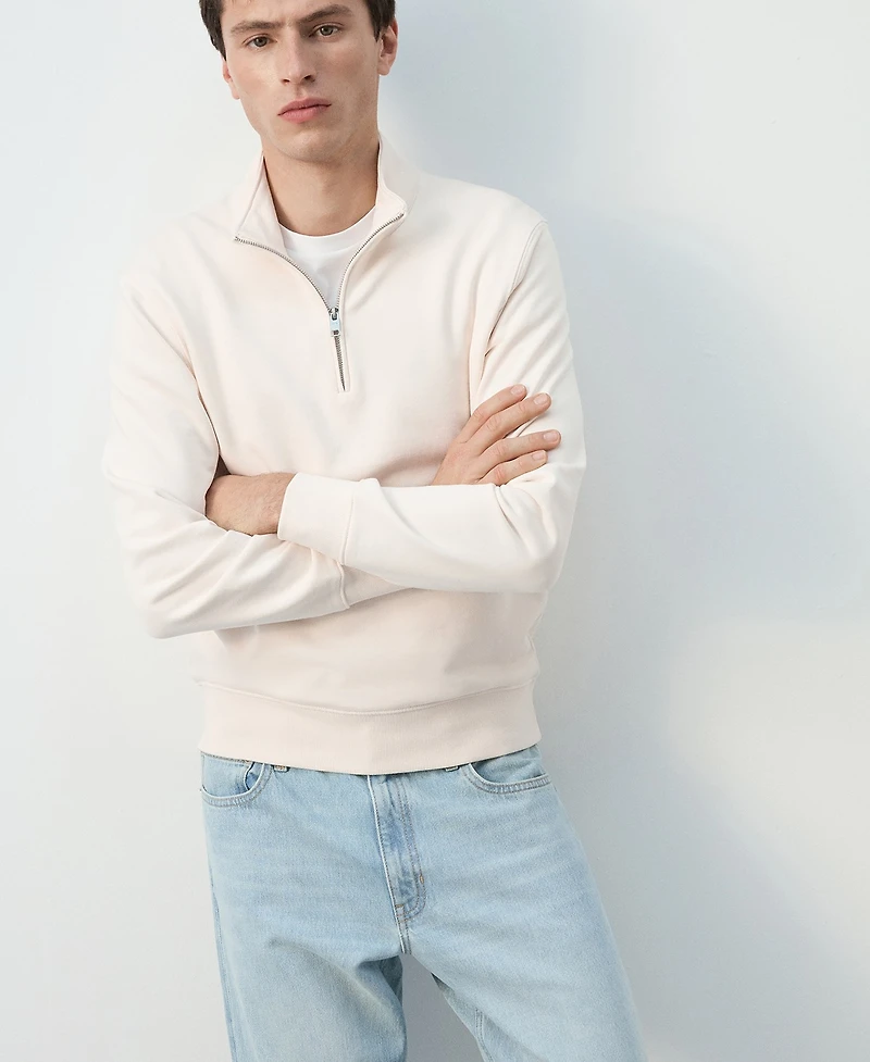 Mango Men's Cotton Zip-Neck Sweatshirt