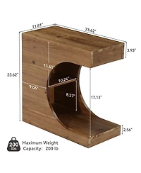 Tribesigns C-Shaped Solid Wood End Table, Farmhouse Side Table with Shelves, 2-Tier Nightstand
