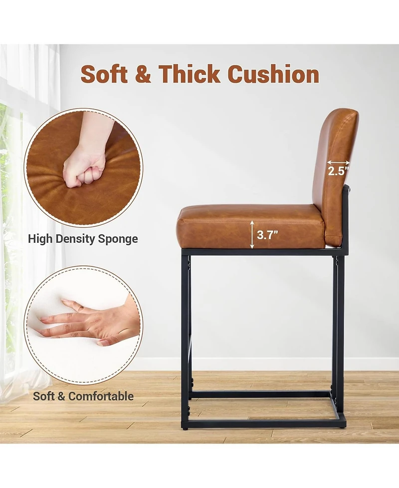 gaomon 24" Counter Height Bar Stool with Back, Pu Leather Upholstered Metal Frame