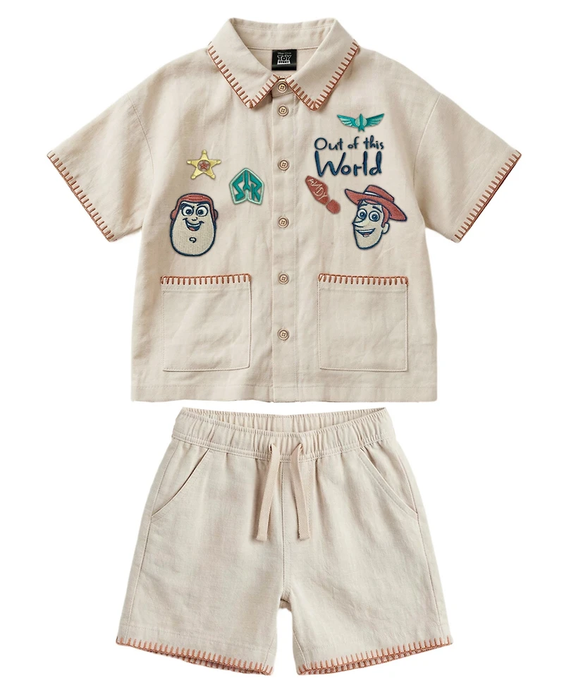 Toy Story Boys' 2T-5T Linen Short-Sleeve Shirt and Shorts, 2-Piece Set