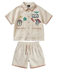 Toy Story Boys' 2T-5T Linen Short-Sleeve Shirt and Shorts, 2-Piece Set