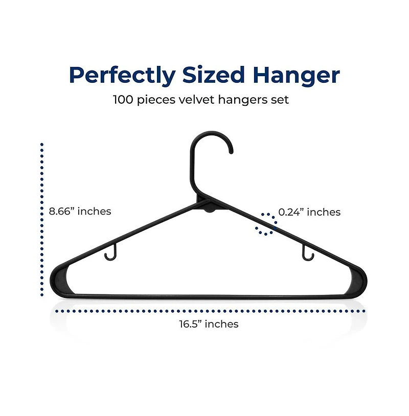 SereneLife 100 Pack Plastic Hangers – Non-Slip, Space-Saving, Durable