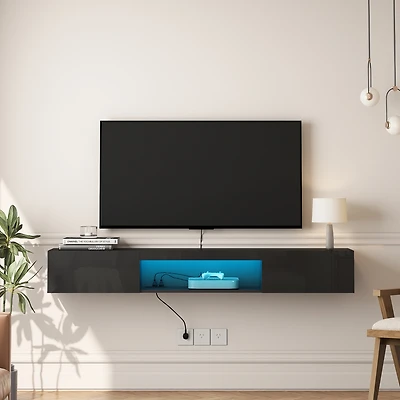 sumyeg 63" Modern Floating Tv Stand Wall Mounted with 16 Color Led Lighting