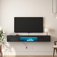sumyeg 63" Modern Floating Tv Stand Wall Mounted with 16 Color Led Lighting