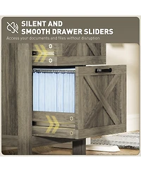 Rainsken 2 Drawer Vertical File Cabinet, Rustic Farmhouse Filing Cabinet with Barn Doors for A4/Letter Size, Printer Stand with Storage for Office