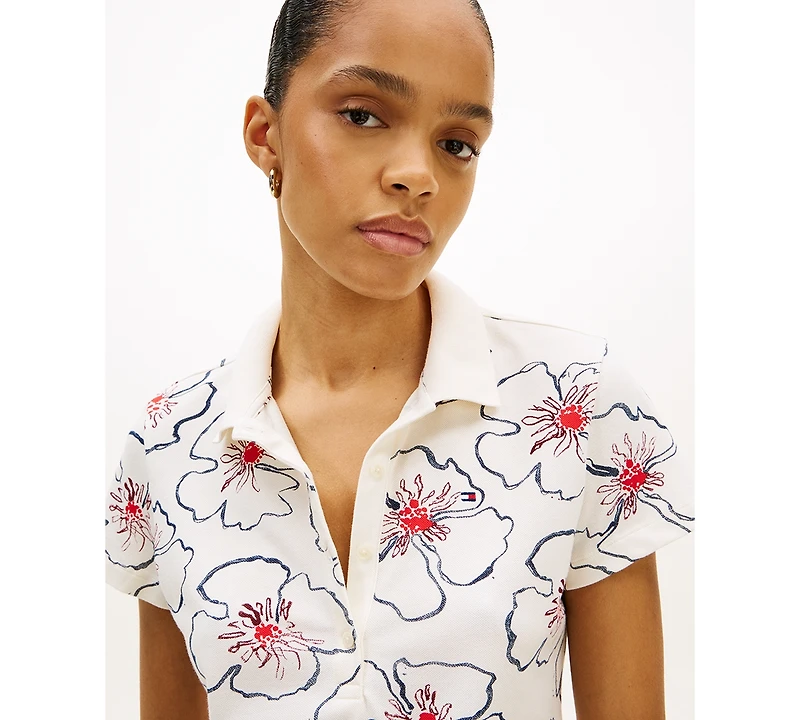 Tommy Hilfiger Women's Classic Pique Printed Short-Sleeve Polo Top