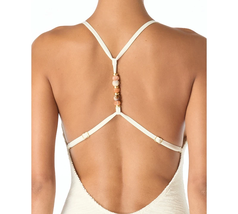Vince Camuto Women's Beaded Back Strap Scoop Neck One Piece Swimsuit