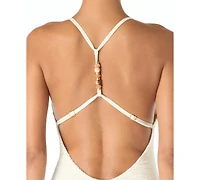 Vince Camuto Women's Beaded Back Strap Scoop Neck One Piece Swimsuit
