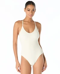 Vince Camuto Women's Beaded Back Strap Scoop Neck One Piece Swimsuit