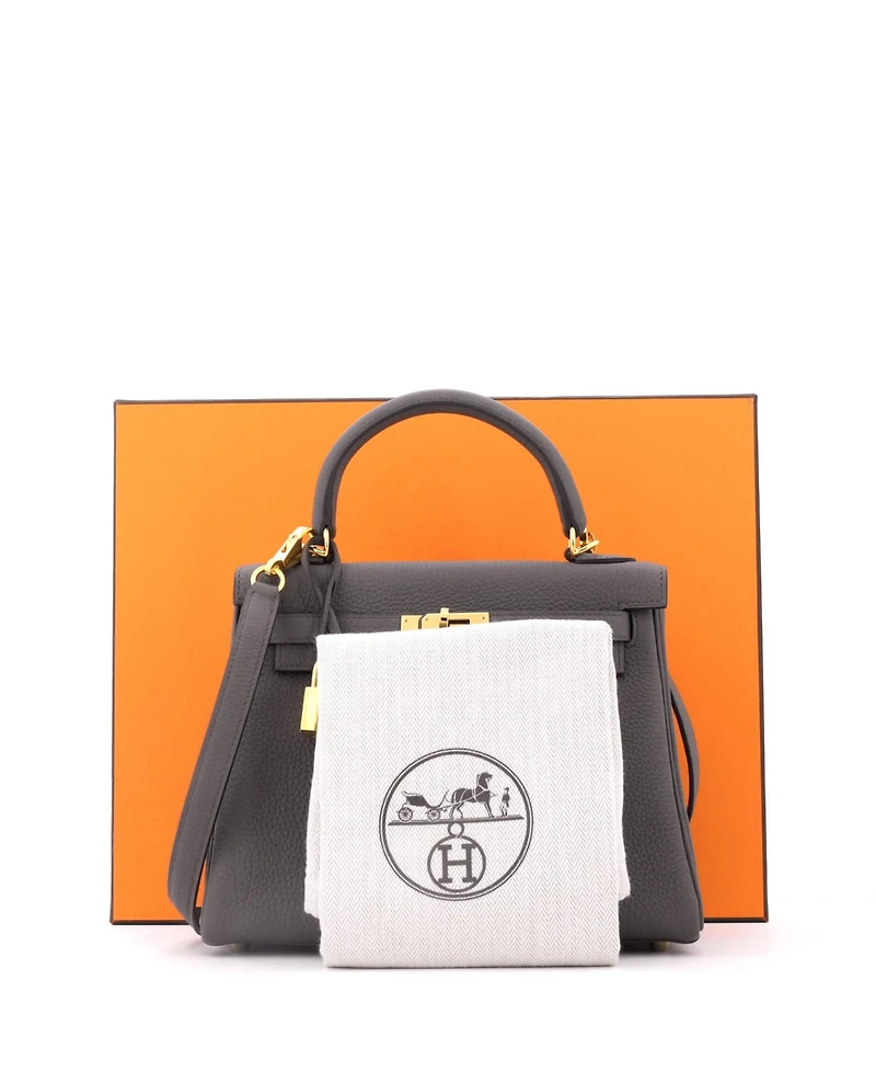 Pre-Owned HERMES Kelly 25 Handbag Grey Togo with Gold Hardware