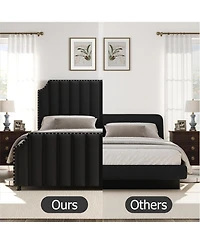 gaomon Platform Bed Frame with 50.2" Headboard, Velvet Upholstered Queen Vertical Channel Tufted Headboard & Footboard.