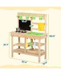 Qaba Wooden Kids Mud Kitchen with Kitchenware and Garden Tools