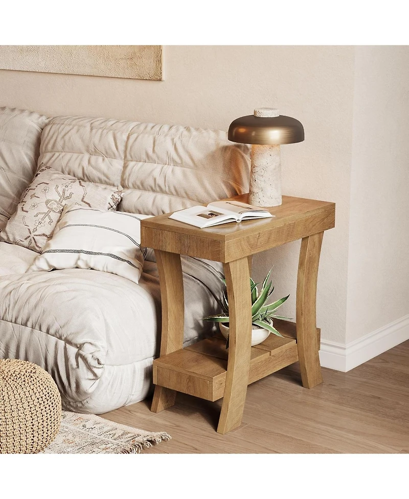 Tribesigns 2-Tier Rectangular End Table Set of 2, Narrow Side Table, Small Night Stand for Bedroom, Living Room, Small Spaces