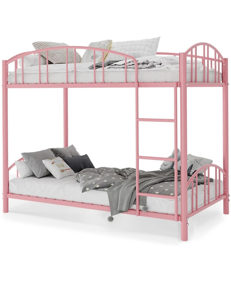 gaomon Metal Bunk Bed Twin Over Twin, Heavy Duty Bunkbeds Frame with Arched Guardrail and Safety Ladder