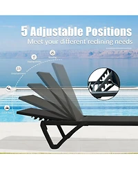 Clihome Lounge Chairs Set, Aluminum Adjustable Outdoor Chaise with Wheels, 2 Poolside Chairs,1 Side Table, Textilene