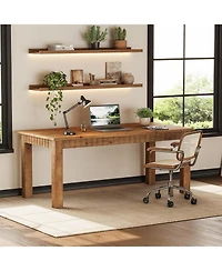 Tribesigns 63-Inch Computer Desk, Solid Wood Home Office Desk with Sturdy Wooden Legs, Rustic Large Computer Office Table for Writing, Reading, Study