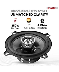 5Core Coaxial Car Door Speakers 5” 4Pcs 350W 4Ohm 2 Way Component Subwoofer Audio w Super Tweeter