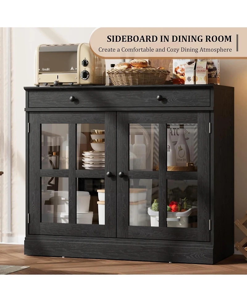 gaomon Modern Buffet Cabinet, Sideboard Storage with Glass Doors, Adjustable Shelf Large Drawer Cabinet