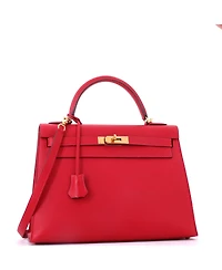 Pre-Owned HERMES Kelly 32 Handbag Red Epsom with Gold Hardware