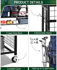 Heavy-Duty 4-Bag Golf Stand with Accessory Storage & Club Rack for Garage, Golf Club, Basement