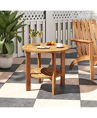 sumyeg Outdoor Teak Wood Round Side Table with Slatted Shelf