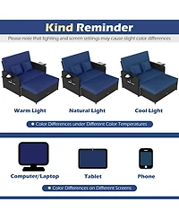 Gymax Set of 2 Pe Wicker Outdoor Daybed w/4-Level Adjustable Backrest Storage Ottoman