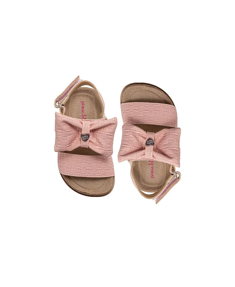Pixie Bloom Little Girls Sandals – Cute Footbed and Flat Summer Shoes with Puffy Bow