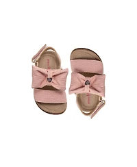 Pixie Bloom Little Girls Sandals – Cute Footbed and Flat Summer Shoes with Puffy Bow