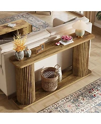 Tribesigns 63" Long Console Table, Mid Century Modern Behind Couch Sofa Table with Shelves