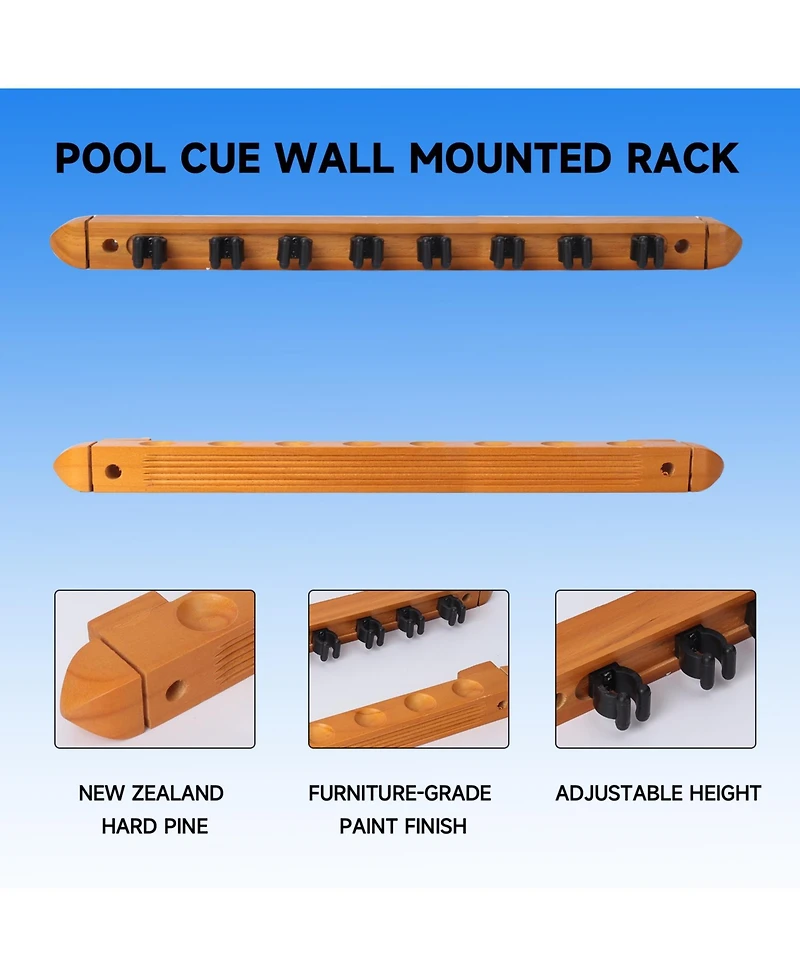 Gse Games & Sports Expert 2-Piece Wood 8 Billiard Pool Cue Rack Wall Mounted Holders, Pool Cue Sticks Wall Rack Set - 8 cue