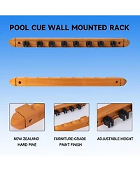 Gse Games & Sports Expert 2-Piece Wood 8 Billiard Pool Cue Rack Wall Mounted Holders, Pool Cue Sticks Wall Rack Set - 8 cue